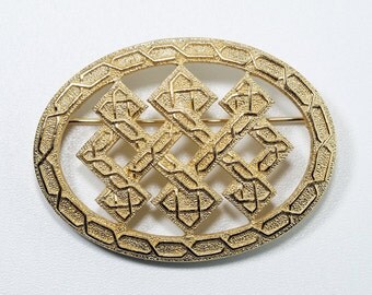 Christian Dior Brooch, Christian Dior Pin, Christian Dior Jewelry, Vintage Christian Dior Germany Celtic Endless Knot Oval Gold Pin