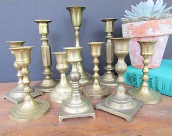 10 Brass Candlesticks Vintage Candle Holders Collection of 10