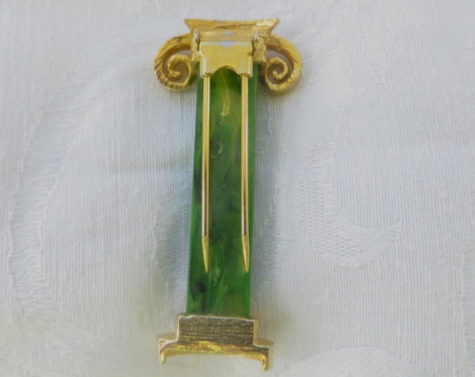 Vintage Bakelite Fur Clip, Corinthian Column Dress Clip, Architectural Jewelry, Greek Column Brooch