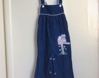 VTG Baby Girl Blue Corduroy Ovealls Pants Cat Kittens Sz 12-18M