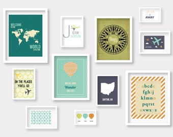 Travel Gallery Wall Nursery Prints, Travel Nursery Decor, Childrens Wall Art, Travel Poster, Digital Nursery Prints Set of 11
