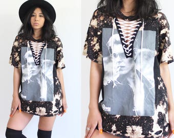 David Bowie Clothing, Vintage Inspired Band T-shirt, David Bowie T-shirt, Women's David Bowie T-shirt, 80's Band Lace Up T-shirt