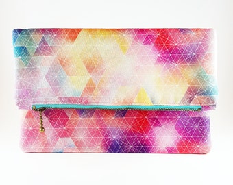 Geometric Clutch Purse, Foldover Clutch, Handbag, Gift For Her, Gift For Teen, Birthday Gift
