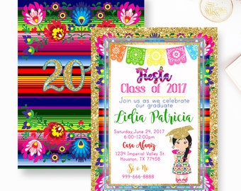 Fiesta Graduation Invitation, Girl FiestaGraduation Invite, Mexican Fiesta Grad Invite, Grad party Invite, Fiesta Party Invite- YOU PRINT