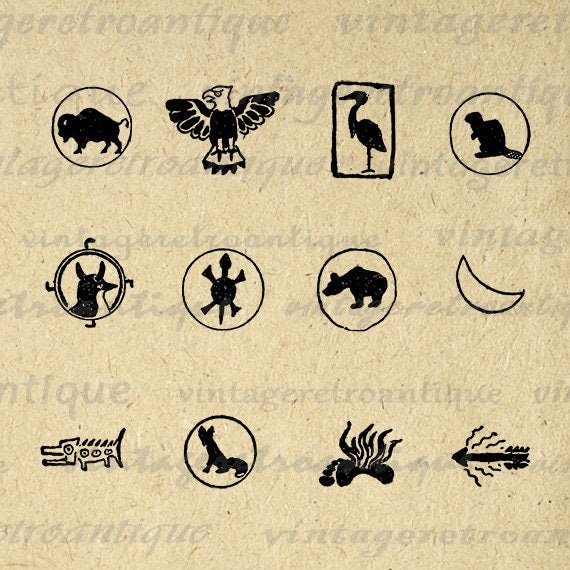 Digital Native American Animal Symbols Antique Graphic