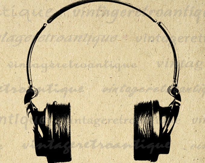 Printable Graphic Headphones Illustration Download Music Image Digital Vintage Clip Art Jpg Png Eps HQ 300dpi No.2035