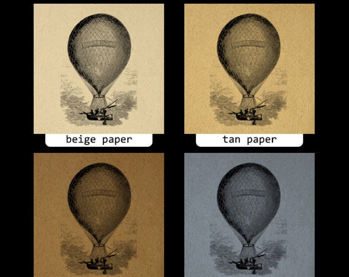 Printable Graphic Hot Air Balloon Digital Illustration Download Image Vintage Clip Art Jpg Png Eps HQ 300dpi No.3012