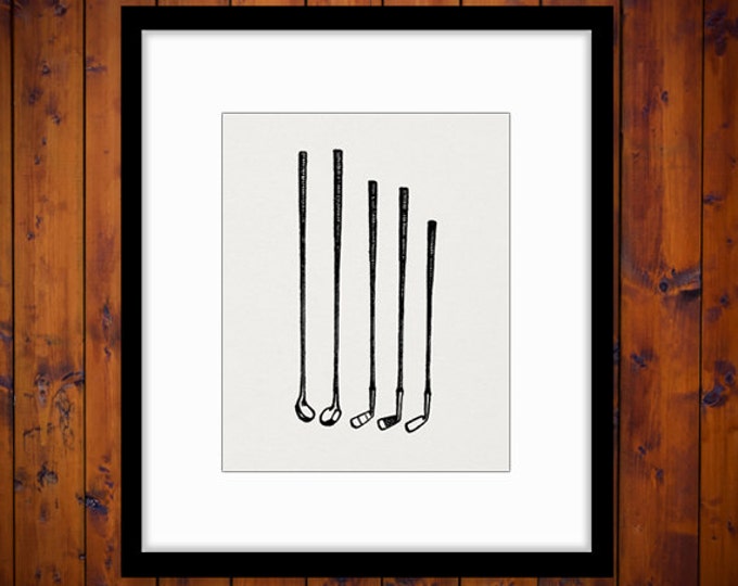 Printable Golf Clubs Graphic Download Image Golf Digital Illustration Antique Clip Art Jpg Png Eps HQ 300dpi No.4167