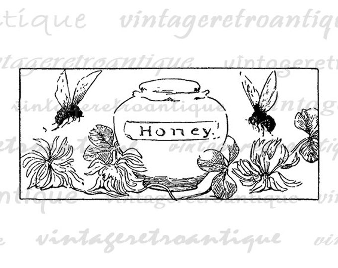 Printable Bees with Honey Image Download Digital Graphic Illustration Antique Clip Art Jpg Png Eps HQ 300dpi No.2510