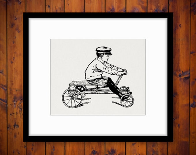 Old Fashioned Boy with Toy Car Digital Printable Graphic Childrens Wagon Image Download Antique Clip Art Jpg Png Eps HQ 300dpi No.1793