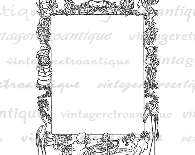 Printable Alice in Wonderland Through the Looking Glass Frame Image Download Graphic Digital Jpg Png Eps HQ 300dpi No.2524