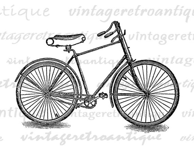 Printable Image Vintage Bike Download Antique Bicycle Digital Graphic Illustration Clip Art Jpg Png Eps HQ 300dpi No.4138