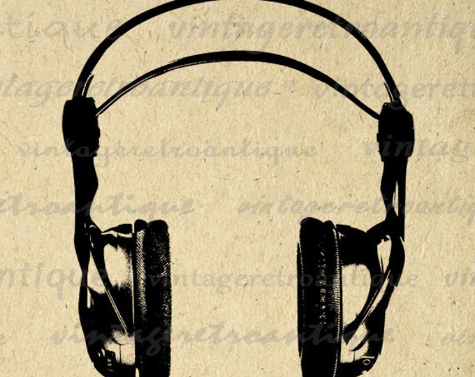 Printable Graphic Headphones Image Music Download Digital Illustration Vintage Clip Art Jpg Png Eps HQ 300dpi No.1994