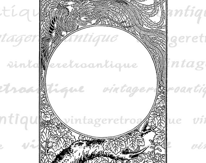 Printable Circle Frame Border Birds and Leaves Digital Image Graphic Download Vintage Clip Art Jpg Png Eps HQ 300dpi No.2220