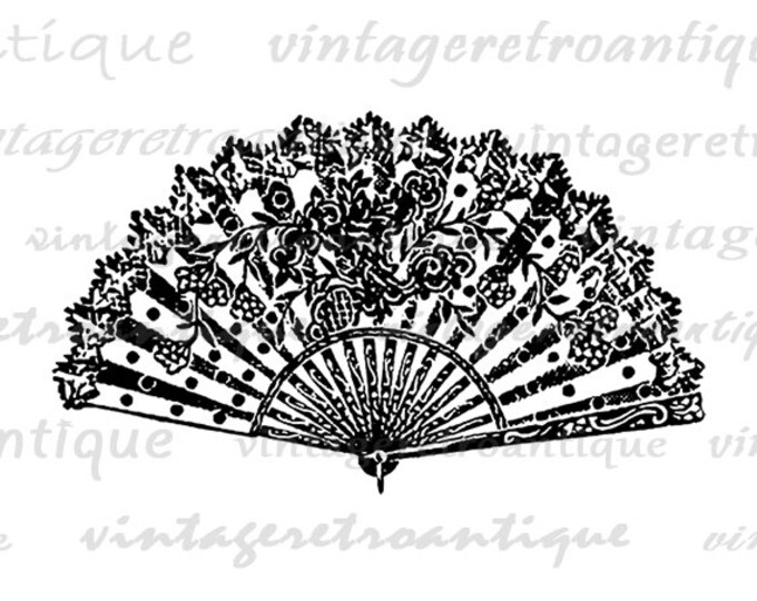 Printable Image Oriental Chinese Fan Download Graphic Digital Vintage Clip Art Jpg Png Eps HQ 300dpi No.1334