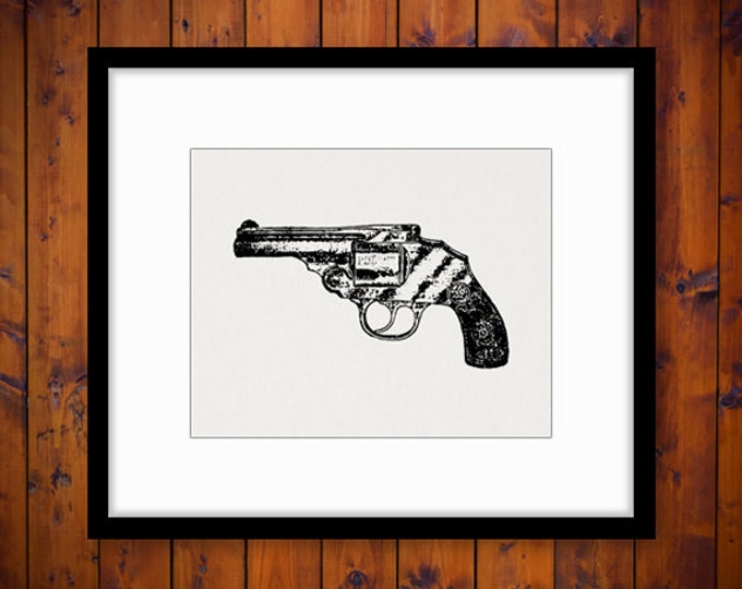 Antique Revolver Gun Digital Graphic Printable Pistol Image Download Vintage Clip Art Jpg Png Eps HQ 300dpi No.1303