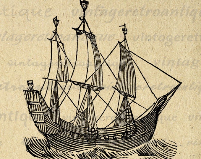 Digital Antique Ship Printable Graphic Download Boat Image Artwork Vintage Clip Art for Transfers Making Prints etc HQ 300dpi No.2174