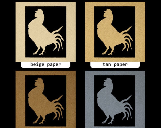 Rooster Silhouette Cutout Image Digital Printable Farm Animal Graphic Download Vintage Clip Art Jpg Png Eps HQ 300dpi No.3391