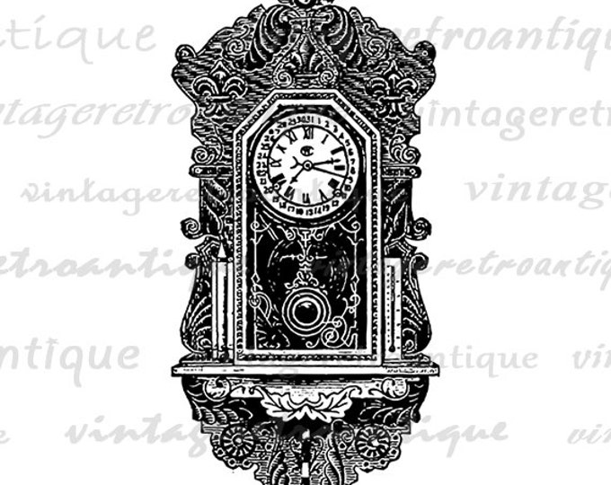 Antique Wall Clock Printable Image Digital Download Graphic Vintage Clip Art Jpg Png Eps HQ 300dpi No.1411