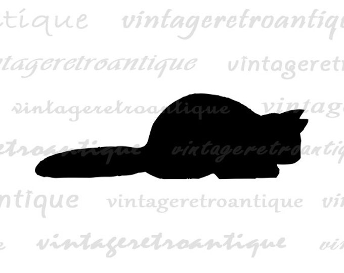 Printable Image Cat Silhouette Download Cute Kitten Nursery Wall Art Home Decor Graphic Cat Digital Vintage Clip Art HQ 300dpi No.4683