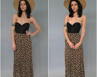 1990s high waisted accordion pleated floral maxi skirt