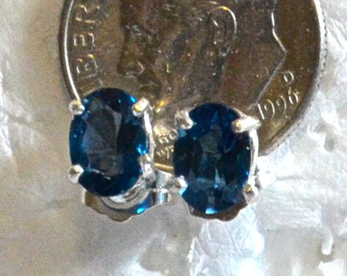 London Blue Topaz Studs, 7x5mm Oval. Natural, Set in Sterling Silver E992