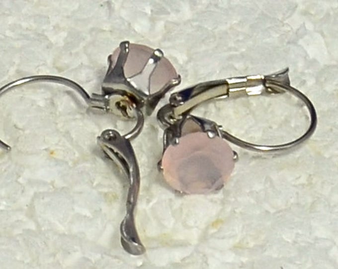 Rose Quartz Leverback Earrings, 8mm Round, Natural, Set in Stainless Steel 6 Prong Leverback Mountings E1050