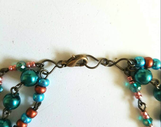 Copper Teal Beaded Copper Wire Link Bracelet