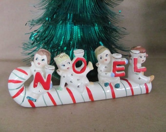 Vintage Christmas Candle Holder, 1950's Relco Noel Candle Holder, Noel Angel on Candy Cane Figurine, Christmas Decor, Mid Century