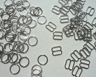 Bra / Lingerie Making. Quality Silver Metal Sliders and Rings. 10 mm wide