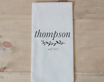 Personalized Tea Towel - Last Name With Laurel