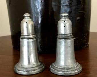 Old Pewter Salt and Pepper Shakers - EMPIRE PEWTER WEIGHTED with Natural Patina