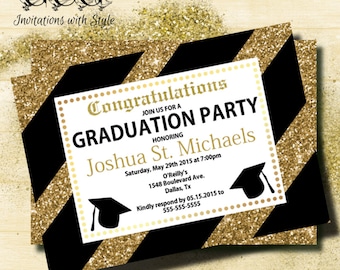 GLITTER Graduation Invitation Black and Gold Graduation Announcement Graduation invitation High School Graduation College Graduation invite