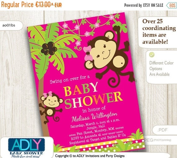 Pink And Brown Monkey Baby Shower Invitations 8