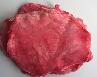 Hand dyed silk hankies (mawata) handpainted silk layers stretched from cocoons 1 oz.