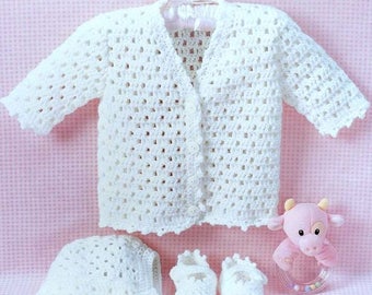 Vintage Crochet Pattern PDF  Baby Matinee Set  Jacket Bonnet Bootees  Layette Coat Cardigan Hat Pram Set