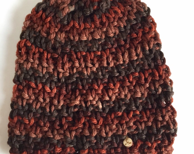 Dark Neutral Textured Men's Beanie, Loose Knit Chunky Unisex Hat in Red, Brown and Black, Men's Winter Hat, Unisex Knits