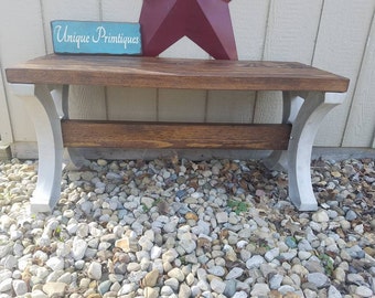 Rustic Indoor Outdoor Wood Bench English Chestnut Stain By Unique Primtiques Custom Sizes Colors See Drop Down Menu Options 2-Year Warranty!