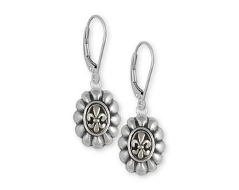 Fleur De Lis Earrings Jewelry Sterling Silver Handmade Flower Earrings FD5-LB