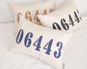 Personalized Zip Code Pillow || canvas || 18 colors, zip code pillow, custom zip code pillow