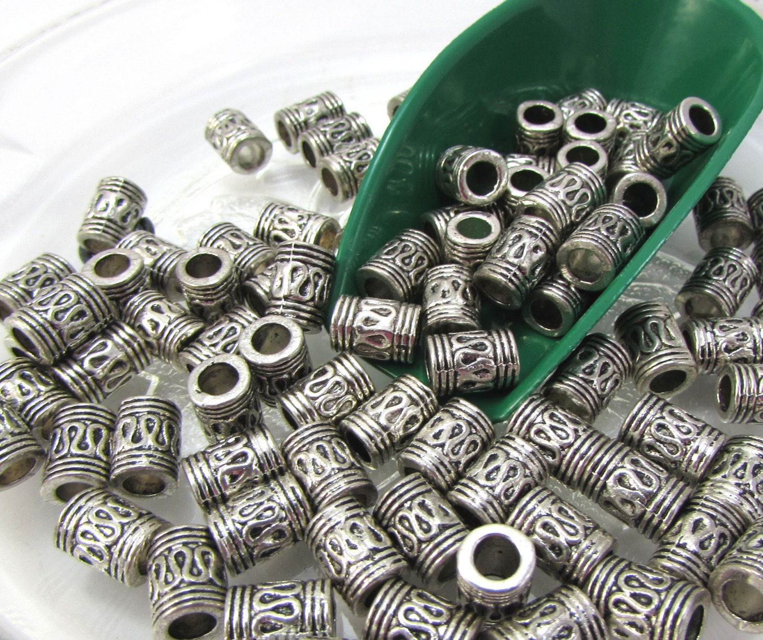 Metal Beads 20 Antique Silver Tube Beads 9x7mm Tube Beads