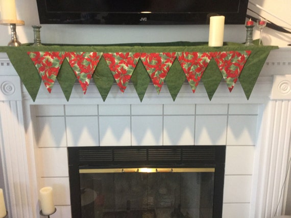 christmas poinsettia fireplace mantel scarf items similar to christmas green and poinsettia fabric christmas poinsettia fireplace mantel scarf items similar to christmas green and poinsettia fabric
