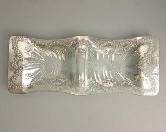 Vintage Mid Century Dorothy Thorpe Sterling Silver Atomic Splash Slump Glass Divided Glass Tray Platter