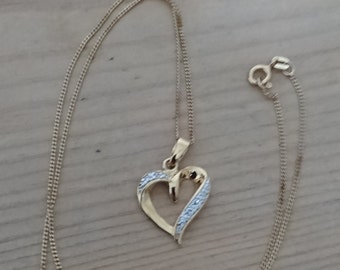 Vintage gilded sterling silver heart pendant and chain