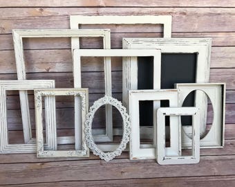 Cream Rustic Picture Frame Set, Joanna Gaines, Frame Set, Magnolia Market, Picture Frames, Wall Hanging, Shabby Chic Frame, Frame Collage