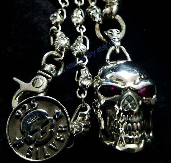 Steampun Large skull necklace with red gem eyes lucky skull necklace by StarJewellry steampunk buy now online