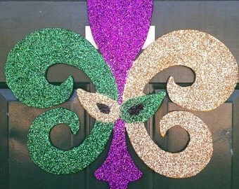 Fleur De Lis Glitter Door Hanger Saints/Mardi Gras