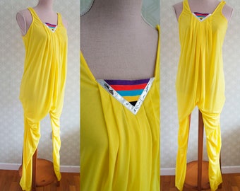 80s Bright Yellow Vintage jumpsuit. Disco style jumpsuit.