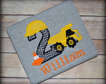 GRAY dump truck construction birthday shirt with cone, first birthday, second birthday, third birthday, fourth birthday