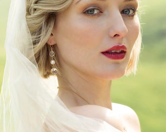 Long bridal earrings, statement earrings wedding, pearl and crystal earrings long, crystal wedding earrings, bridal jewellery - Alicia